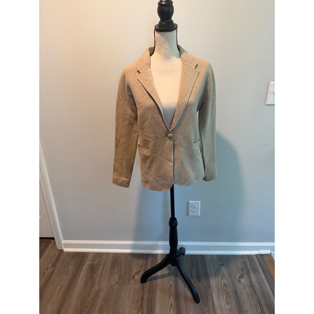J.Crew Women Sweater Blazer Sand Beige Gold Crest Button Size Small NWT